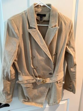 White House Black Market Double-Breasted Beige Blazer with Belt